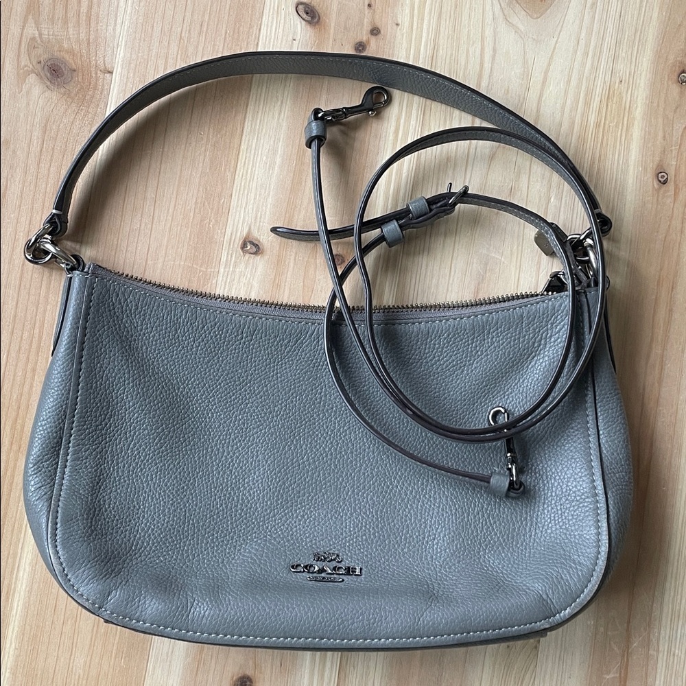 Coach Pebble Gray Leather Shoulder Bag - Picture 13 of 16